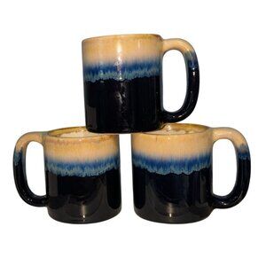 Set 3 Ceramic Gradient Blue Yellow Coffee Mugs 12 Oz Each
